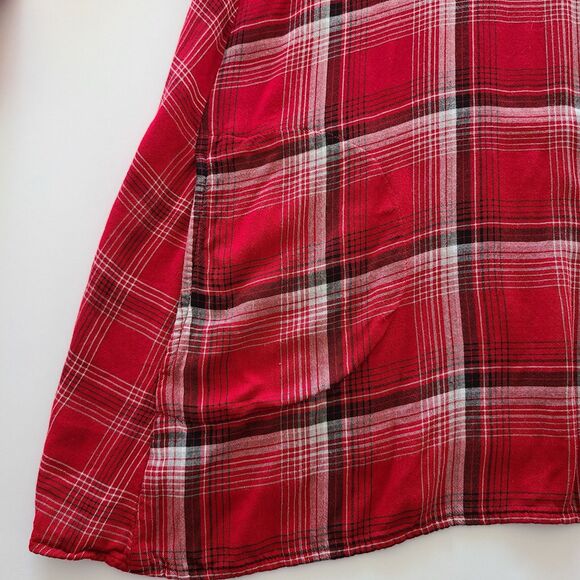 J Jill Flared Red Plaid Long Sleeve Button-Up Tunic Shirt Rayon Flannel Sz M - Picture 7 of 9